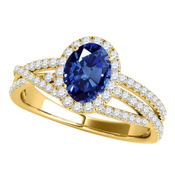 Mauli Jewels Rings for Women 1.15 Carat Halo Diamond And Oval Shape Sapphire Ring 4-prong 10k Yellow Gold