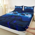 thumbnail image 3 of jejeloiu Teen Video Game Bed Sheets,Blue Gamepad King Sheets,3D Geometric Plaid Sheet Set For Boys,Ultra Soft Home Decor,4-Piece, 3 of 7