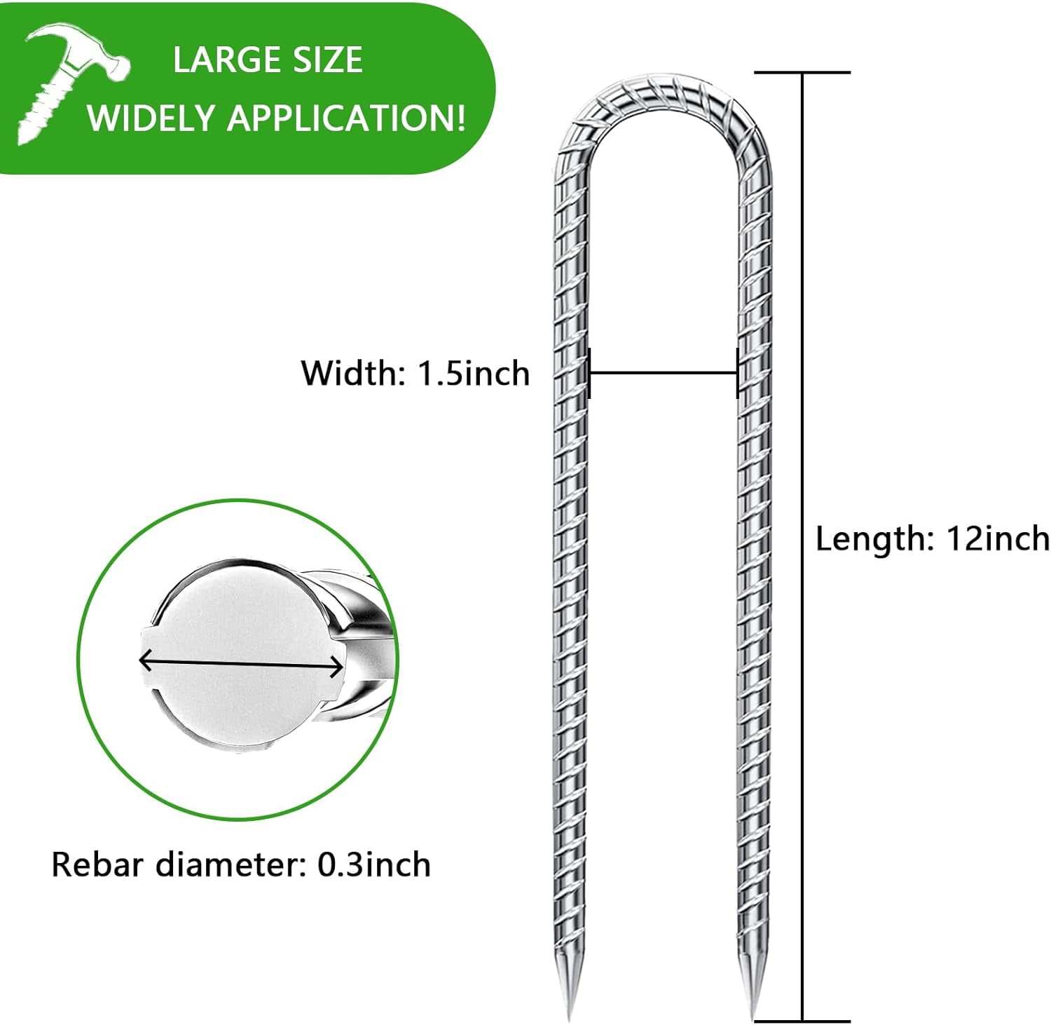 Rebar-Stakes Galvanized, U Hook Trampoline Stakes Ground Anchors Tent Stakes Heavy Duty for Plants Anti-Rust Landscape Fabric Stakes Artificial Turf