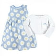thumbnail image 3 of Hudson Baby Infant Girl Cotton Dress and Cardigan Set, Blue Daisy, 9-12 Months, 3 of 5