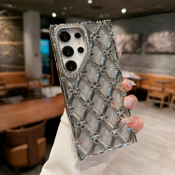 Luxury Glitter Diamond Case for Samsung Galaxy S25 Plus, Shiny Plating Slim Shockproof Anti-Scratch Soft TPU Protective Cover, Sparkly Phone Case for Women and Girls Wireless Charging, Silver