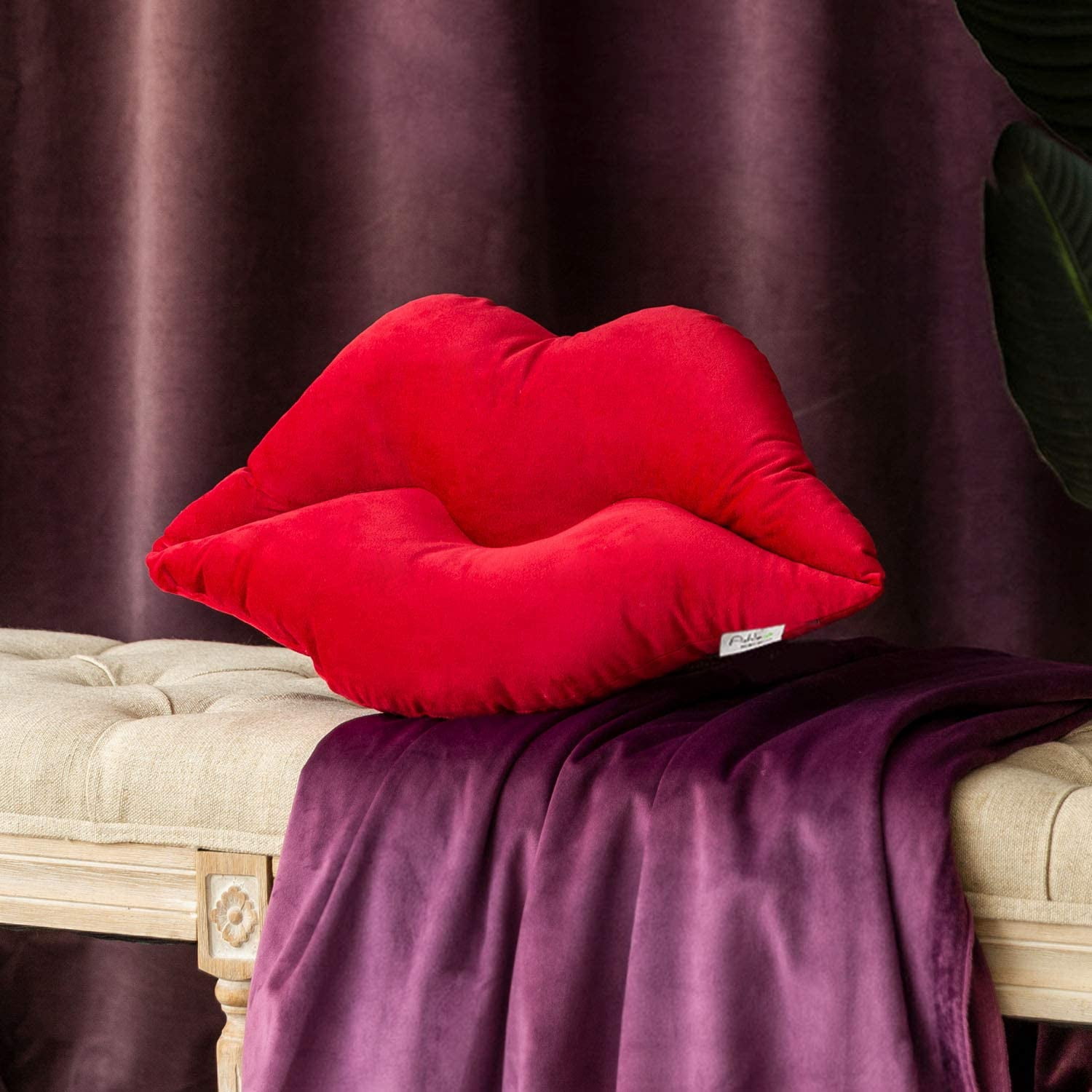 3D Lips Soft Velvet valentine's day Decor Throw Pillows for Couch Bed Living Room, Insert Included, New Red, 24 X 12.5 inches