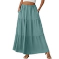 thumbnail image 2 of Womens Boho Casual Maxi Skirts Flowy Elastic High Waisted A-Line Long Skirts with Pockets Turquoise L, 2 of 7