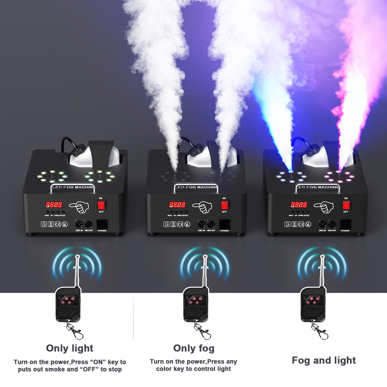 Smoke Machine Fog Machine 2000W Double-tube Adjustable  DMX512 RGB 3-in-1 Led Stage Smoke Machines for Party/ Wedding/ Stage