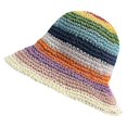 thumbnail image 1 of 56-58cm head circumference rainbow straw hat female summer sunscreen sunshade beach fisherman hat striped face covering hat, 1 of 5