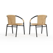 BizChair Set of 2 Commercial Grade Beige Rattan Indoor-Outdoor Restaurant Stack Chairs