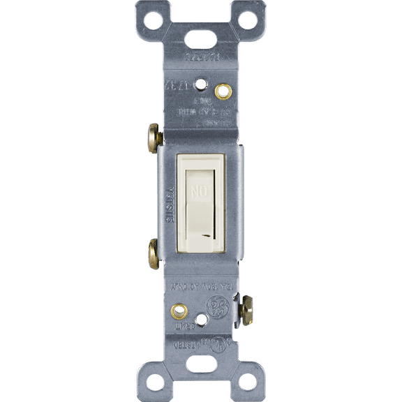 GE Heavy-Duty Grounding Toggle Switch, Light Almond, 15A, 0W, 42479