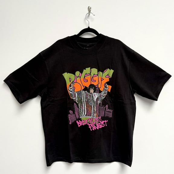 Biggie Smalls Unisex Oversized Boxy T-Shirt Cartoon Graffiti (Black)
