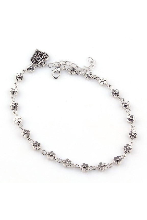 Boho Women Flower Heart Pendant Ankle Foot Bracelet Barefoot Sandal Anklet