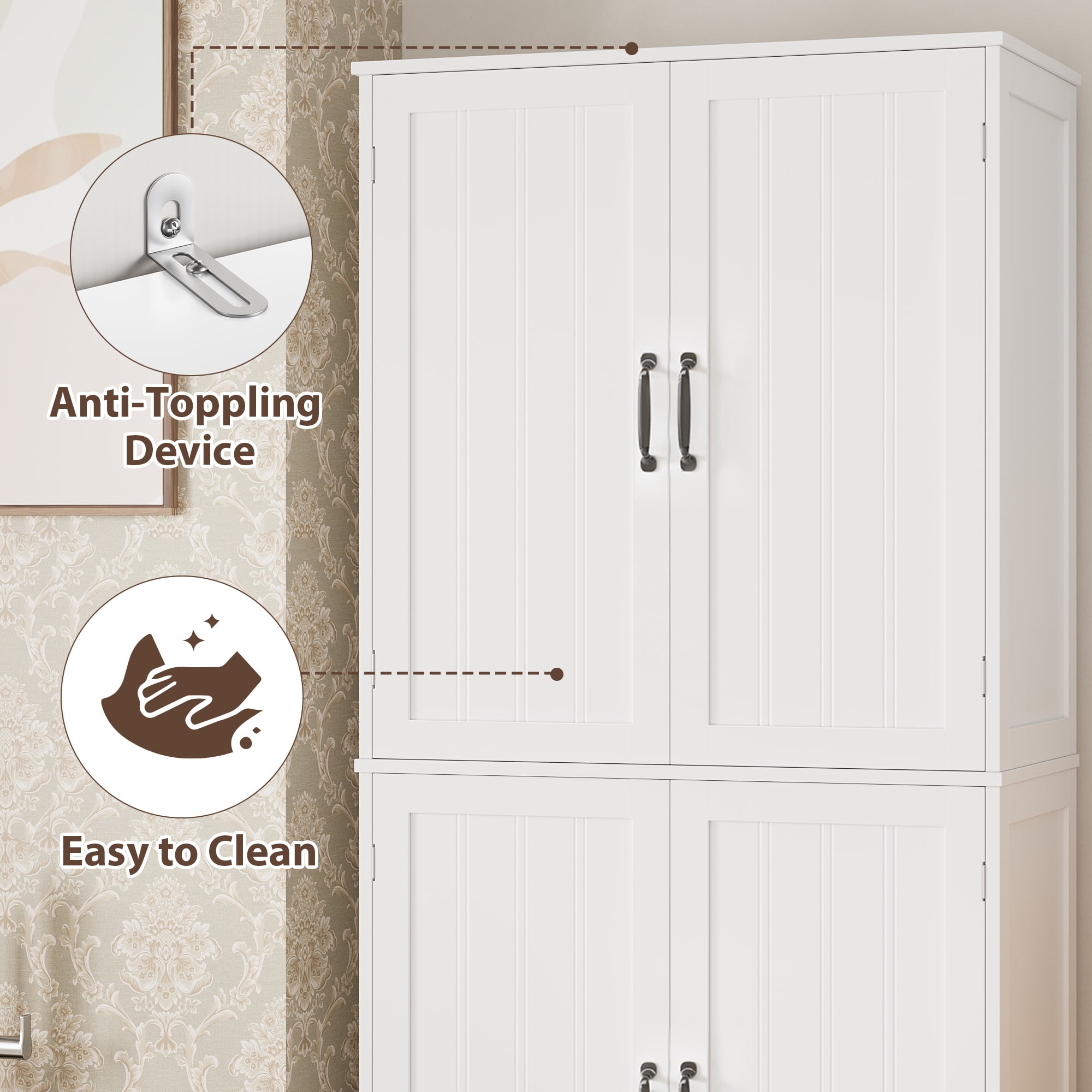 Homfa 71'' Bathroom Cabinet with 6 Storage Shelves, Freestanding Wooden Linen Cabinet for Living Room, White