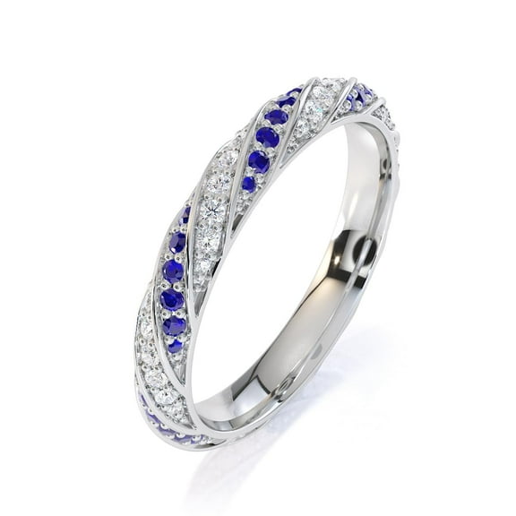 Flower Halo Eternity Band Ring, 925 Sterling Silver Round 0.40 Ctw Tanzanite & White Topaz Stackable Band Women Engagement Delicate Ring