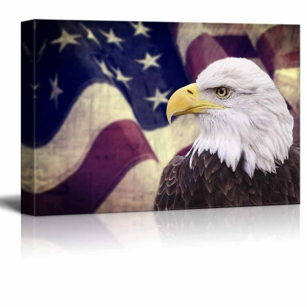 Canvas Prints Wall Art Bald Eagle with The American Flag Patriotic