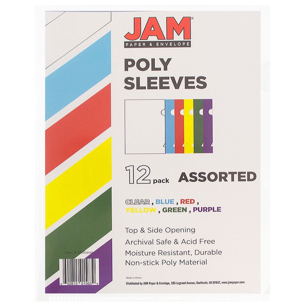 JAM Paper Plastic Sleeves, 9 x 11.5, Assorted Colours, 12 Pack (380Sasst)