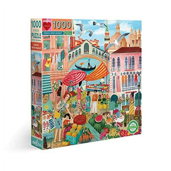eeBoo: Piece and Love Venice Open Market 1000-piece square adult Jigsaw Puzzle, Jigsaw Puzzle for Adults and Families, Includes glossy, Sturdy Pieces and Minimal Puzzle Dust