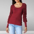 thumbnail image 2 of FAIWAD Womens Tops Lace Square Neck Patchwork Lantern Long Sleeve Tops Solid Color Ribbed Casual Loose Tops, 2 of 7