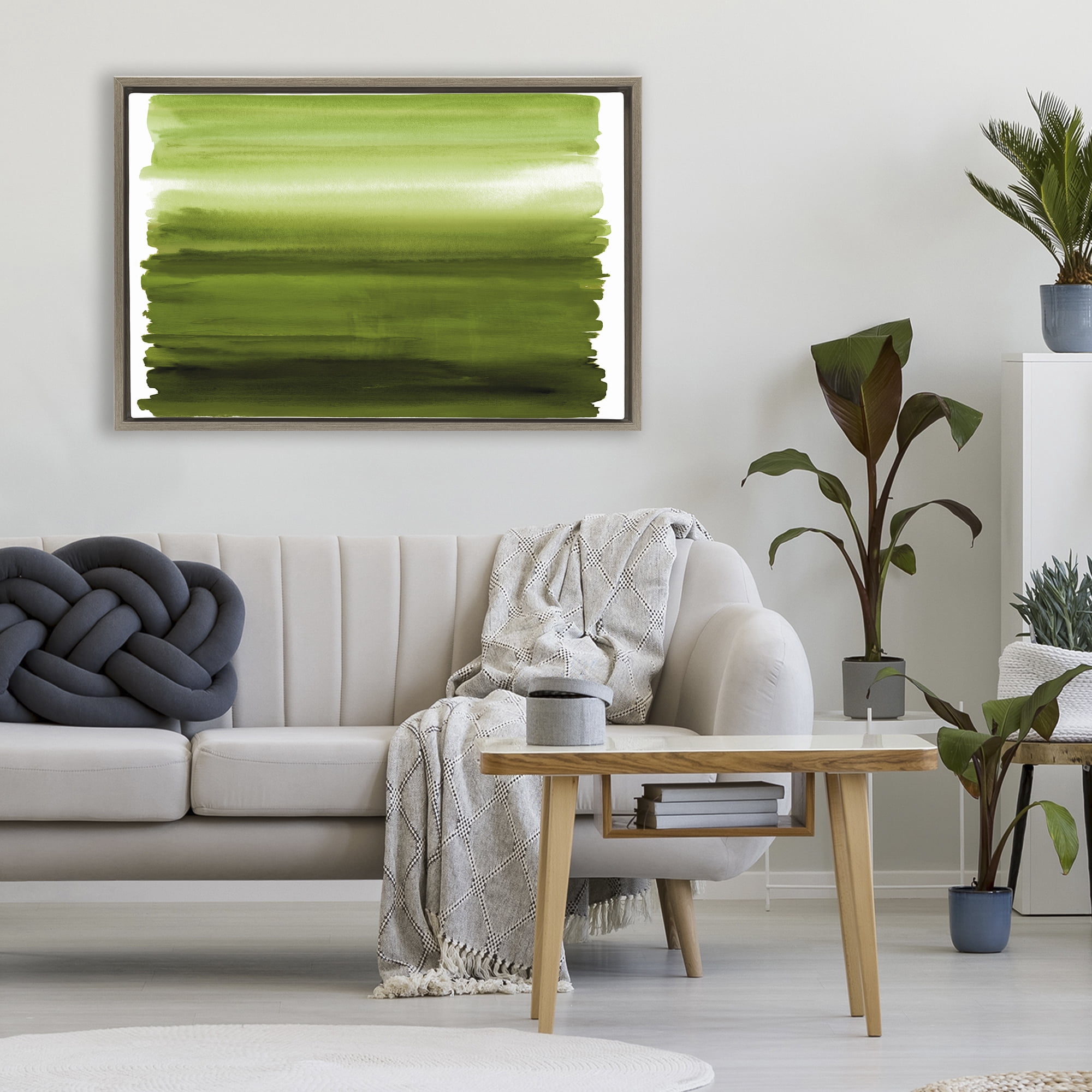 Stupell Industries Ombre Green Gradient Brown Framed Floater Canvas Wall Art, design by Allie Corbin