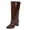 Brown, variant on Womens Knee High Boots Pointed Toe Chunky Block Heel Faux Leather Pull on Tall Western Fold Over Shark Boot Size 6-9.5