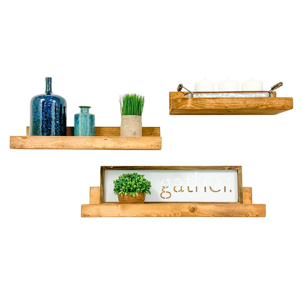 Del Hutson Designs Walnut 24inch Rustic Luxe Shallow Floating Shelves Set of 3