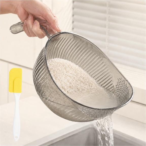 Multifunctional Fruit and Rice Washing Bowl - With Strainer and Handle, Premium Kitchen Strainer with Bonus Silicone Scraper, Perfect for Rinsing Grains, Vegetables and Fruits