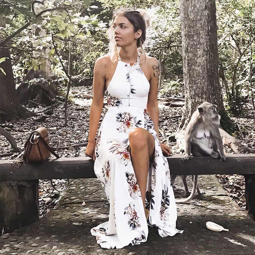 Women Chiffon Dress Floral Print Halter 