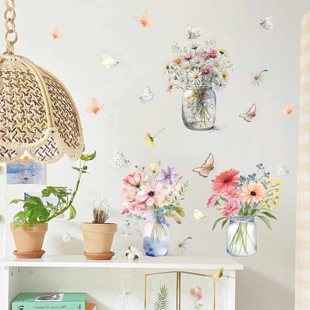 RKSTN sticker sticker Flower Window Stickers Vase Potted Plants PVC Self-Adhesive Window Clings Wall Decor Decals For Bedroom Living Room Window Stairway Showcase Home Decorations