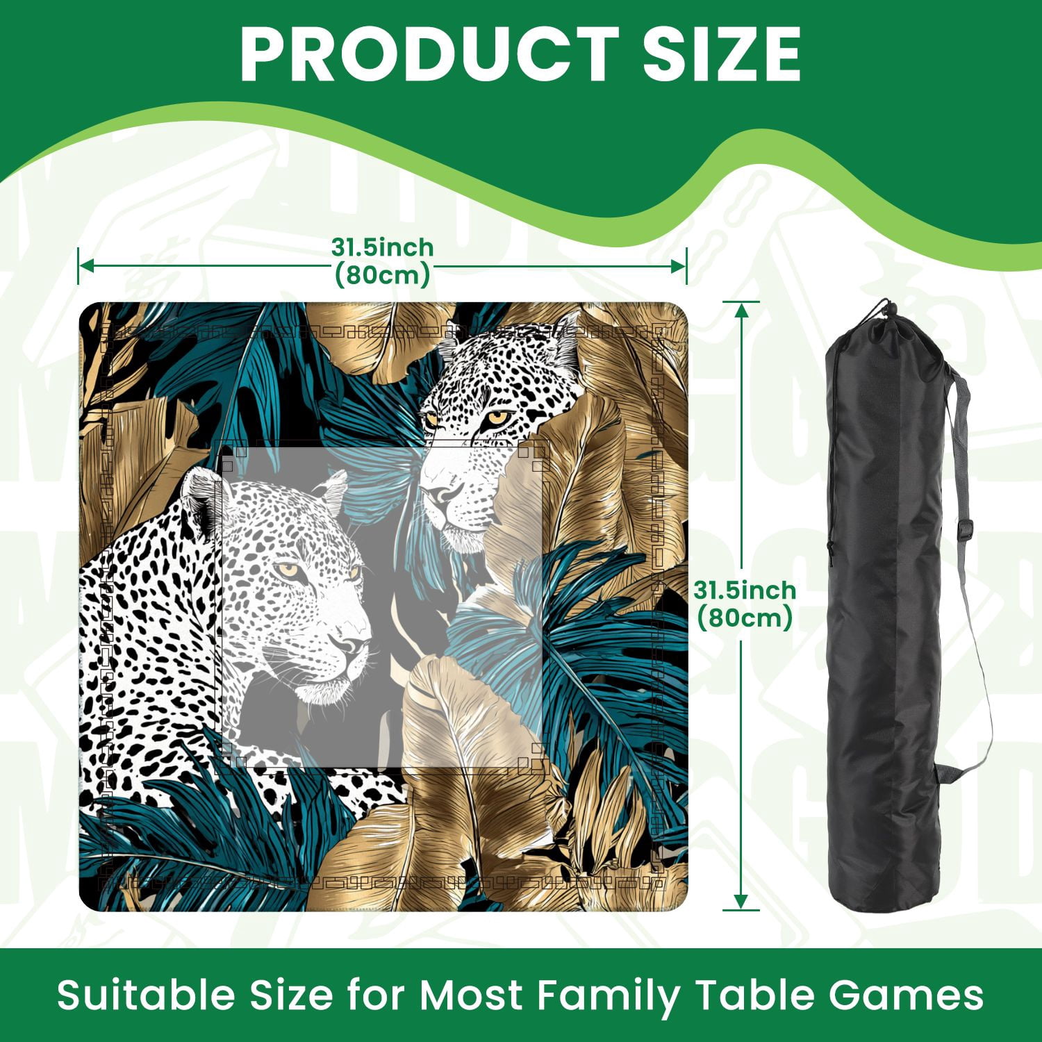 Mahjong Mat 31.5" x 31.5" Seamless Jaguars blue green Tropical banana gold exotic Non-Slip Noise Reduction American Mahjong Tiles Table Cover for Dominoes Poker Card Board Games Gift