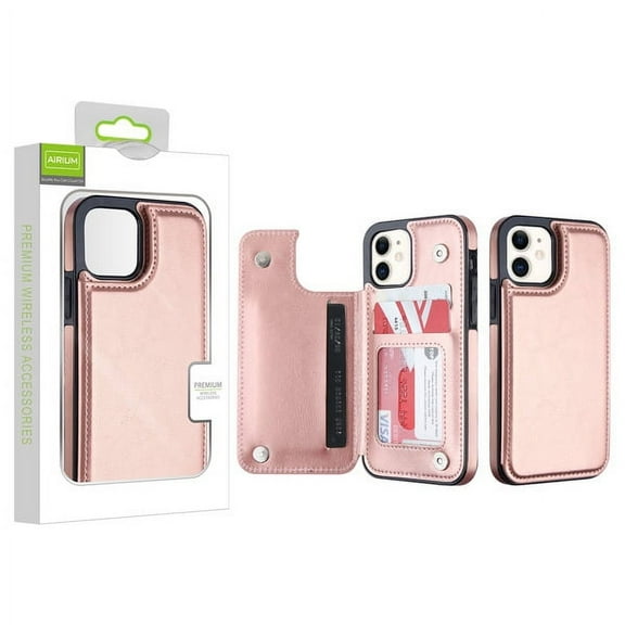 Apple iPhone 12 Mini /5.4" Wallet Phone Case with Card Pockets Holder Slots Premium Leather Flip Kickstand Double Magnetic Clasp Durable Shockproof Storage Flap Cover [ROSE GOLD] for iPhone 12 Mini