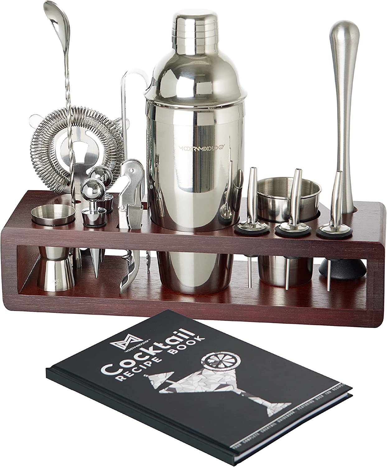 Modern Mixology Cocktail Shaker Set - 24 piece Stainless Steel Bartender Drink Kit & Stand for Home Bar, Perfect for Drink Mixing at Home, Plus Cocktail Recipe - Walmart.com