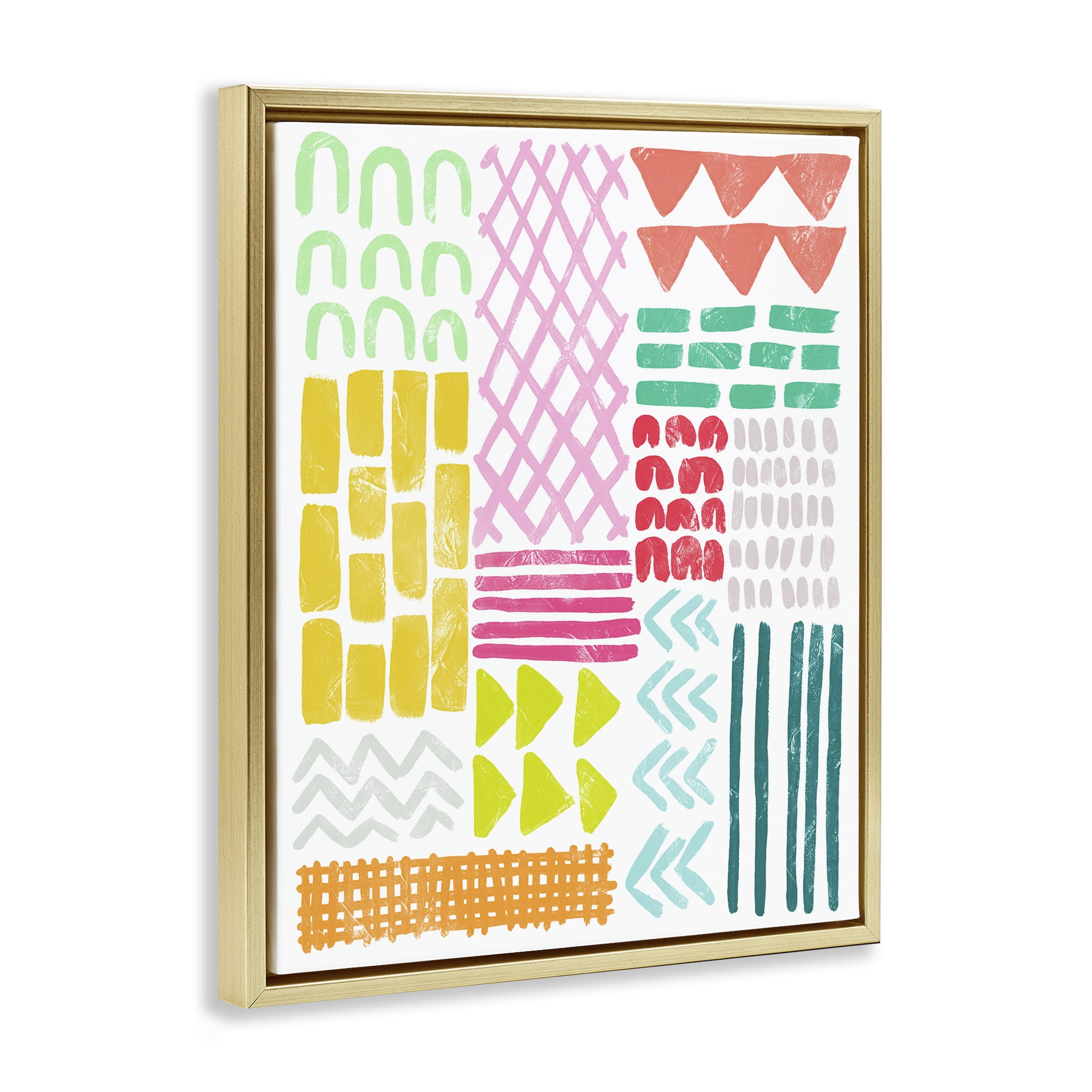 Stupell Industries Fun Varied Patterns & Shapes Abstract Painting Gold Floater Framed Canvas Art Print Wall Art, 25 x 31