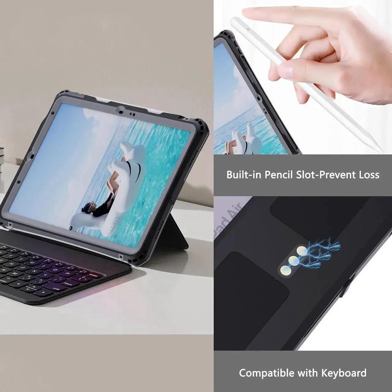 Waterproof Case for iPad Air 11 Inch Case M4/M3/M2 (2026/2025/2024), iPad Air 6th/5th/4th Generation 10.9 Inch 2022/2020 with Screen Protector Pencil Holder & Stand & Shoulder Strap & Handle