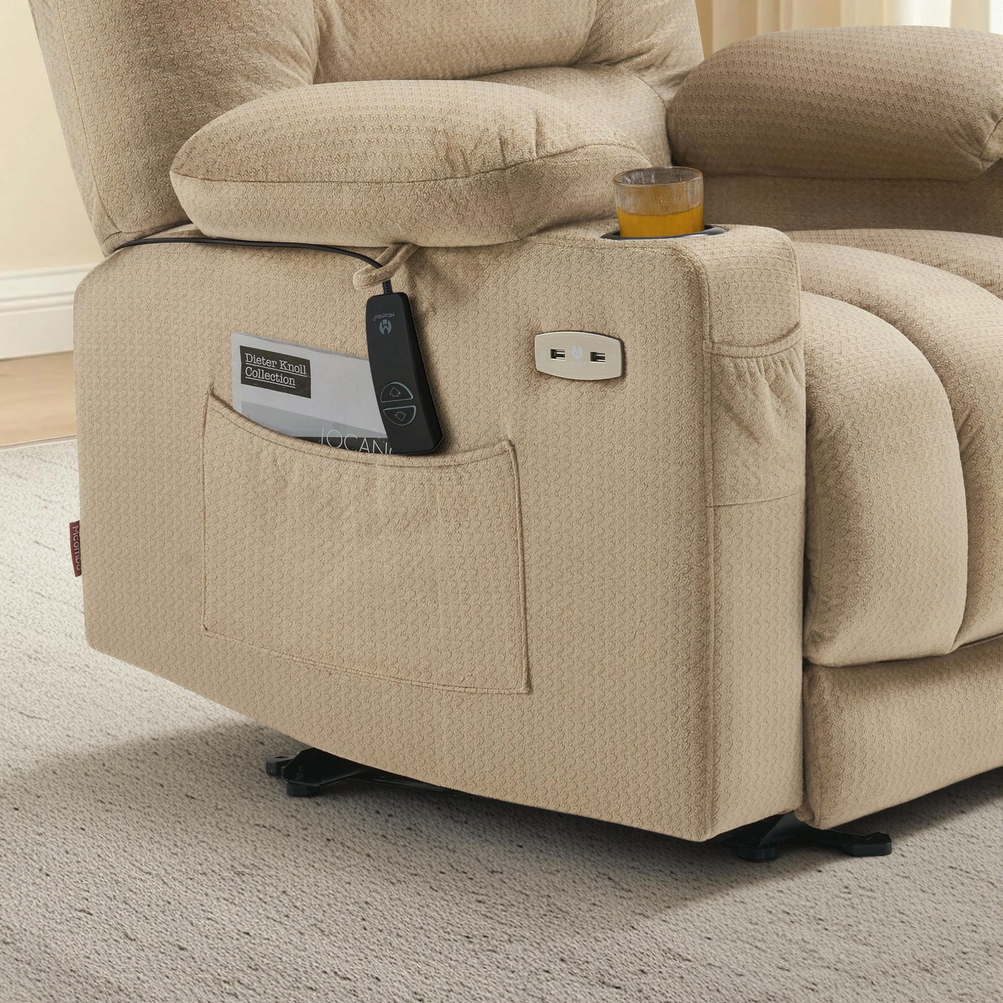 MCombo Electric Power Recliner Chair w/ Massage USB Cup Holders for Living Room Beige Fabric 6079