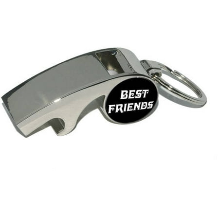 Best Friends On Black, Plated Metal Whistle Bottle Opener Keychain Key