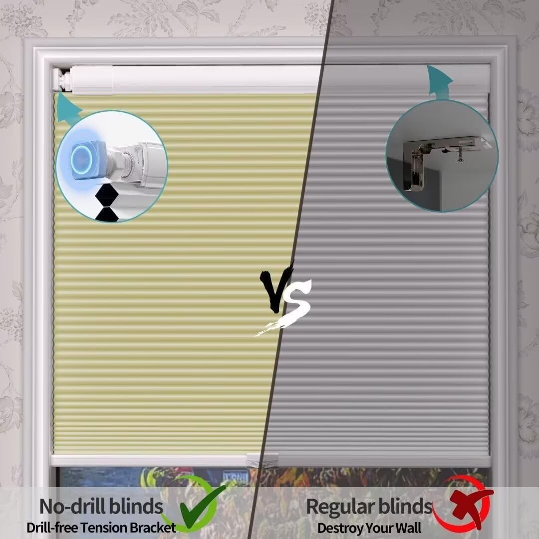 Myshade No Drill Blackout Shades Tension Cordless Cellular Blinds for Indoor Windows No Tools Window Blinds & Shades