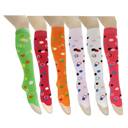 

6 Pairs Women s Fancy Design Multi Colorful Patterned Knee High Socks Circles