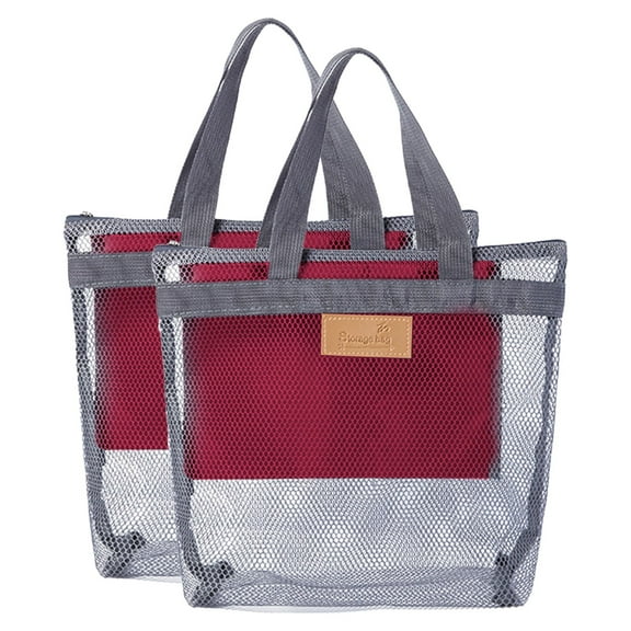 Portable Mesh Shower Caddy Tote Cosmetic Bag Hanging Toiletries Organizer For College Dorm Travel Beach Camping Bathroom Storage With Zipper Closure