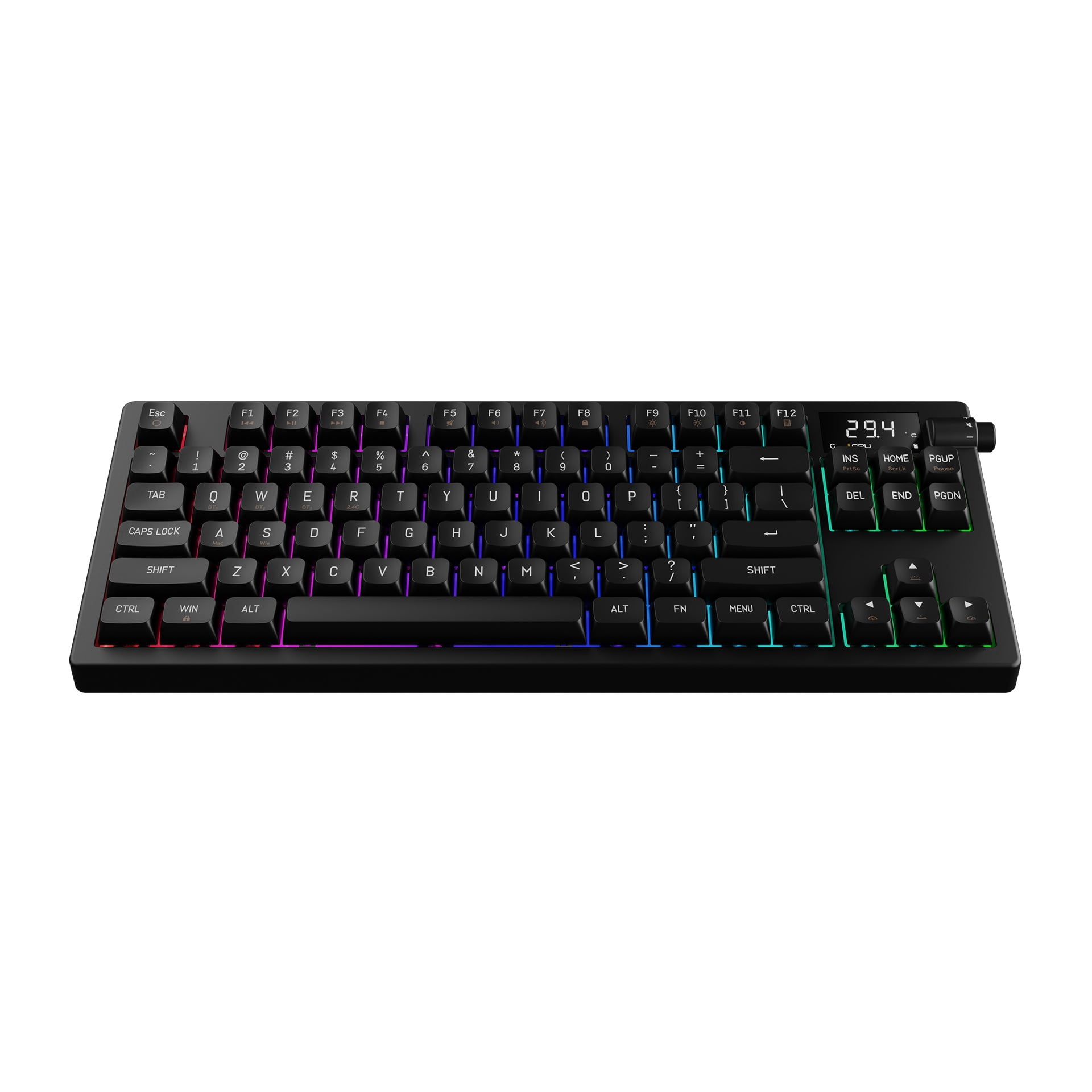 Gamdias HERMES M7 Hybrid Mechanical Gaming Keyboard with CPU/GPU Temperature Display, Bluetooth and 2.4GHz Wireless, Volume Control Knob, Hot-Swappable, USB Type-C