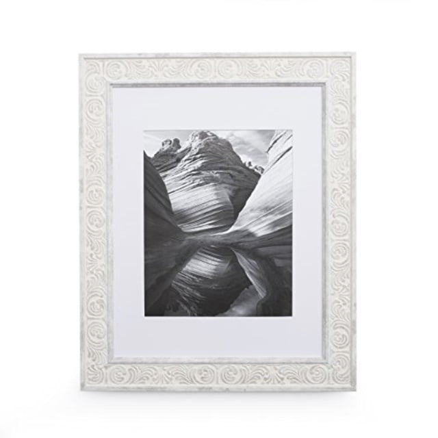 11x14 Picture Frame Distressed White Matted to 8x10, Frames by