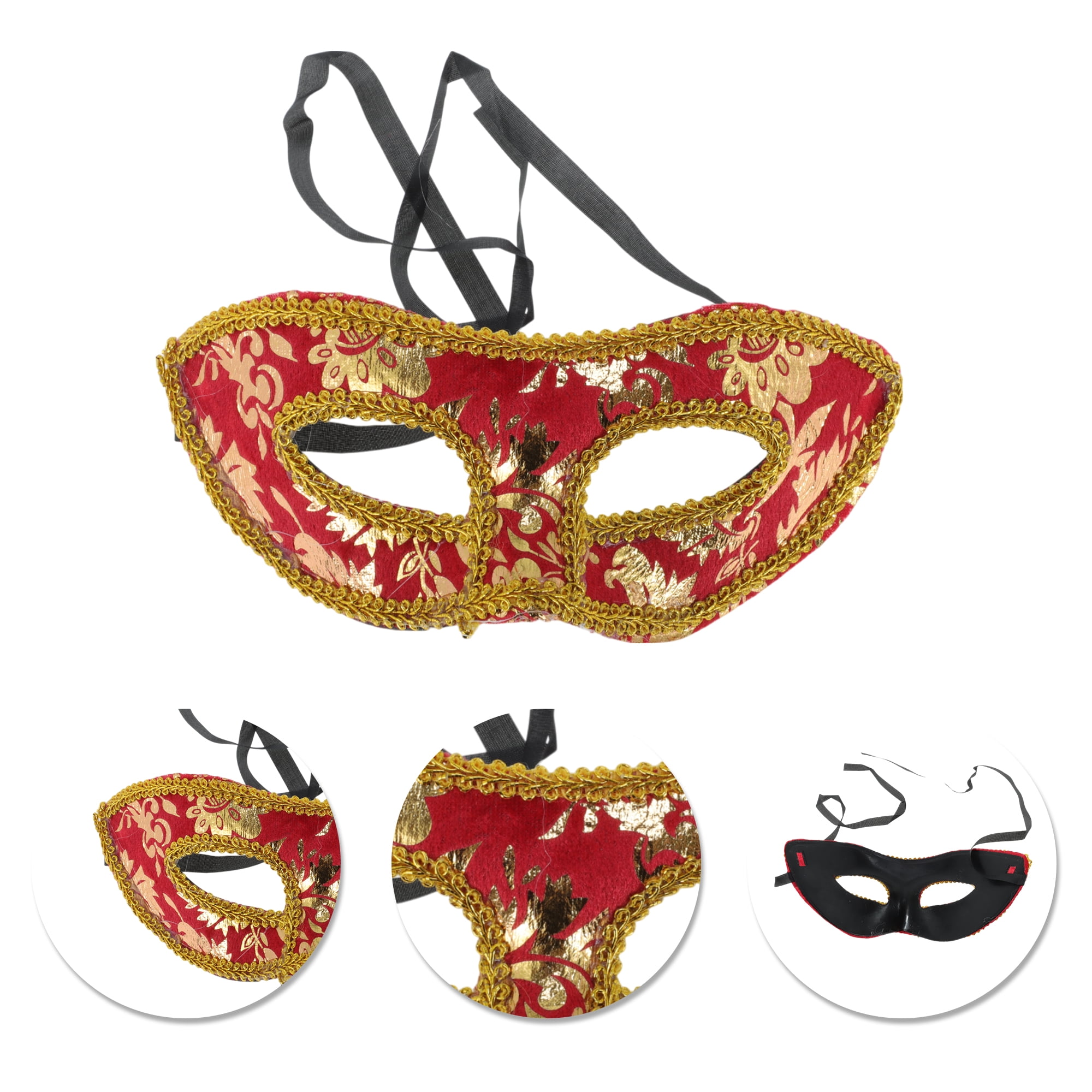 Unique Bargains 1 Box Jazz Cloth-Wrapped Flat Head Half Face Party Mask Red