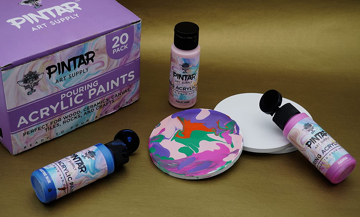 Pintar Art Supply 20 Pack of Acrylic Pouring Paints 2oz. Bottles