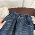 thumbnail image 3 of Qingpeng Toddler Girls Boys Cargo Joggers Jeans Kids Elastic Waist Wide Leg Denim Pants Casual Loose Solid Trousers with Pockets, 3 of 5