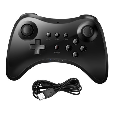 Wireless Bluetooth Controller Gamepad Compatible for Nintendo Wii U Pro Game Joystick with USB Cable, Black