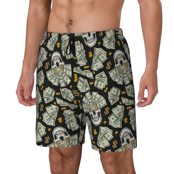 Balery Skull with Dollar Bañador para hombre, shorts de playa de secado rápido con entrepierna y forro de compresión-Medium