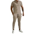 thumbnail image 2 of Men Tracksuits Spring Summer Short Sleeve Lapel Zip-up Tops Pants Two Piece Sets, 2 of 11