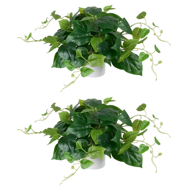 Monstrate 2 uds plantas artificiales plantas de simulación en maceta hoja verde de imitación plástico interior exterior decoración de la boda del hogar Decoración del hogar Verde Hoja Monstrate HA084271-01
