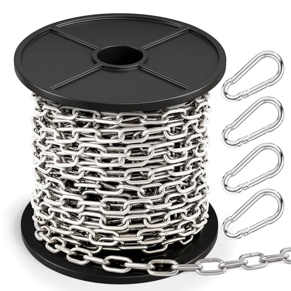 50 Feet 304 Stainless Steel Hanging Jack Chain, with 4 Spring Snap Hooks