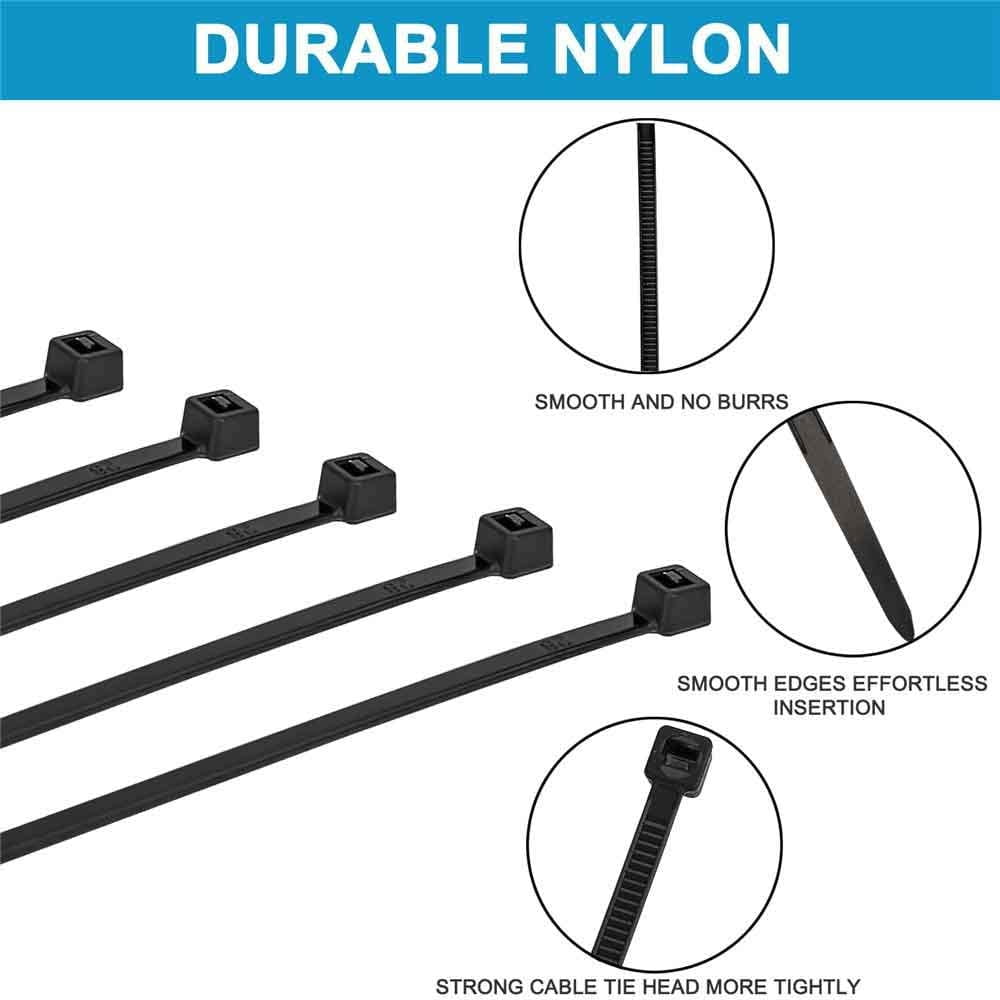 PartyKindom Nylon Cable Ties Black for Fixing, Self-Locking Design, Weather Resistant 1000Pcs