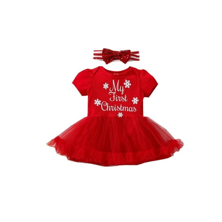 

Huakaishijie Baby Girl Christmas Romper Dress Lace Tutu Headband Xmas Outfit 0-24 Months