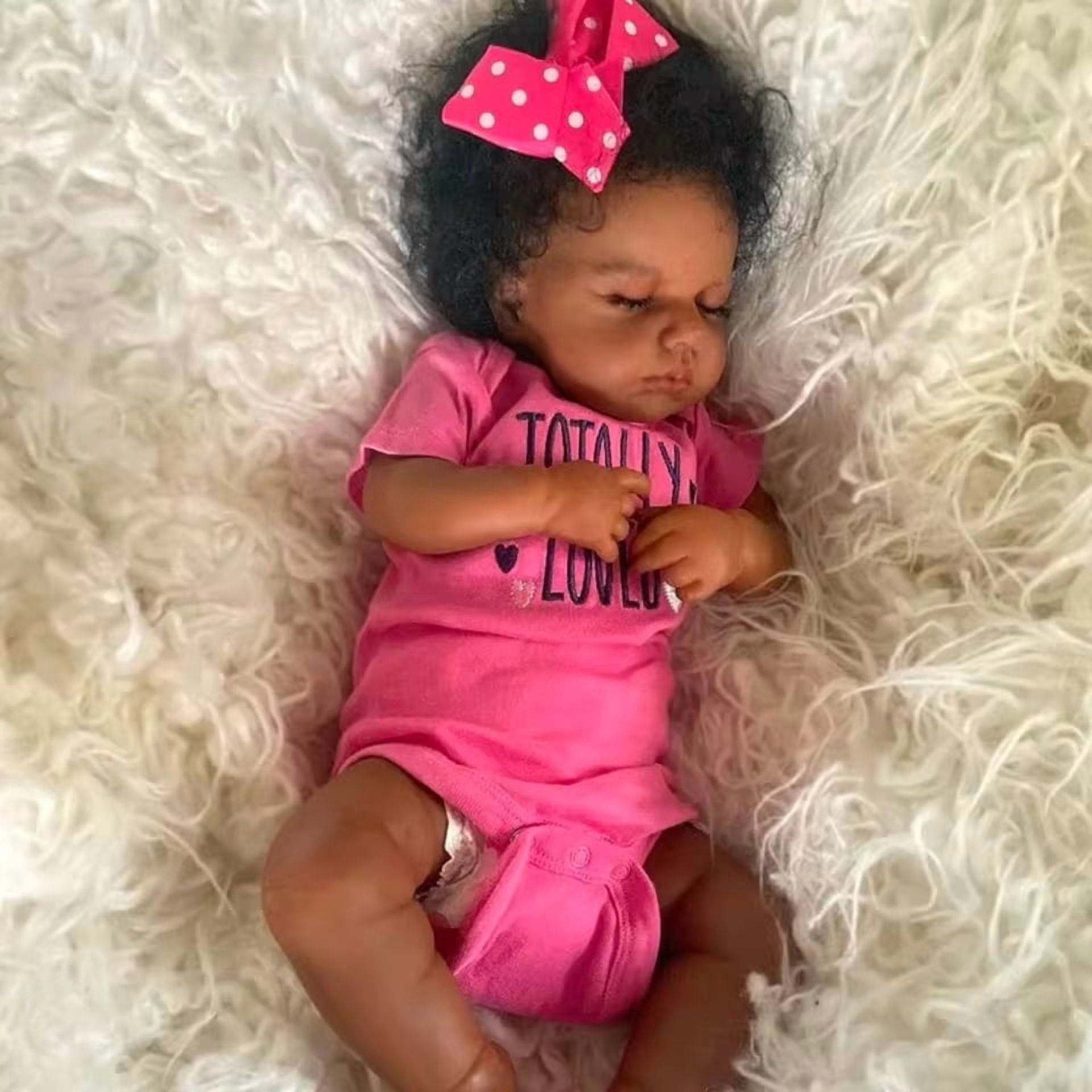 20 Inch Black Reborn Baby Doll – Lifelike African American Soft Cloth Body Doll – Realistic Handmade Toy for Girls Age 3+