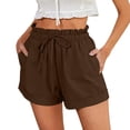 thumbnail image 3 of Casual Shorts for Women JIANLAI Casual Cotton Linen Shorts Elastic Drawstring Summer Beach Vacation Shorts Pockets (S-5XL) Brown, 3 of 5