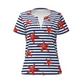 thumbnail image 2 of Fuzoiu Starfish Navy Blue Stripe Print Women's V-Neck T-Shirt,Women's Short Sleeve Top, Comfortable for Work, Leisure, and Sports, 2 of 5